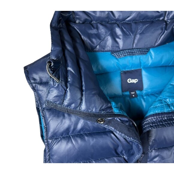 Gap Women's Down Puffer Vest Size S Dark Navy Lightweight Zip & Snap Jacket - Picture 3 of 10